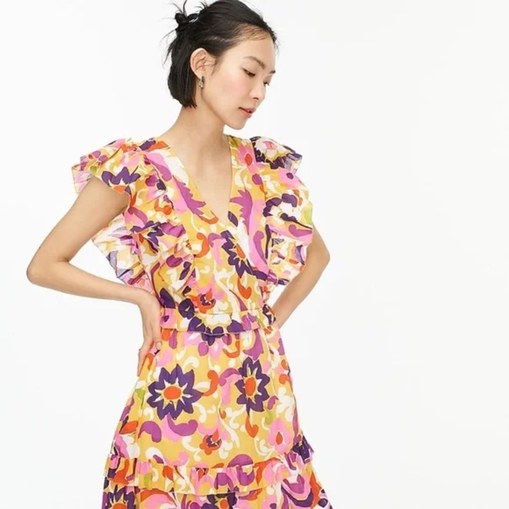 J. Crew Ruffle-Sleeve Dress Ratti Cotton Spring Floral Size XXL NEW Resort Beach